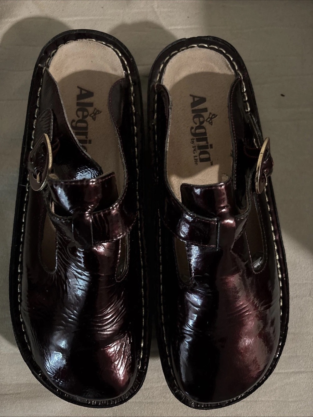 Alegria Kids Wine Patent Slip-On Clog with Buckle Burgundy Patent Leather